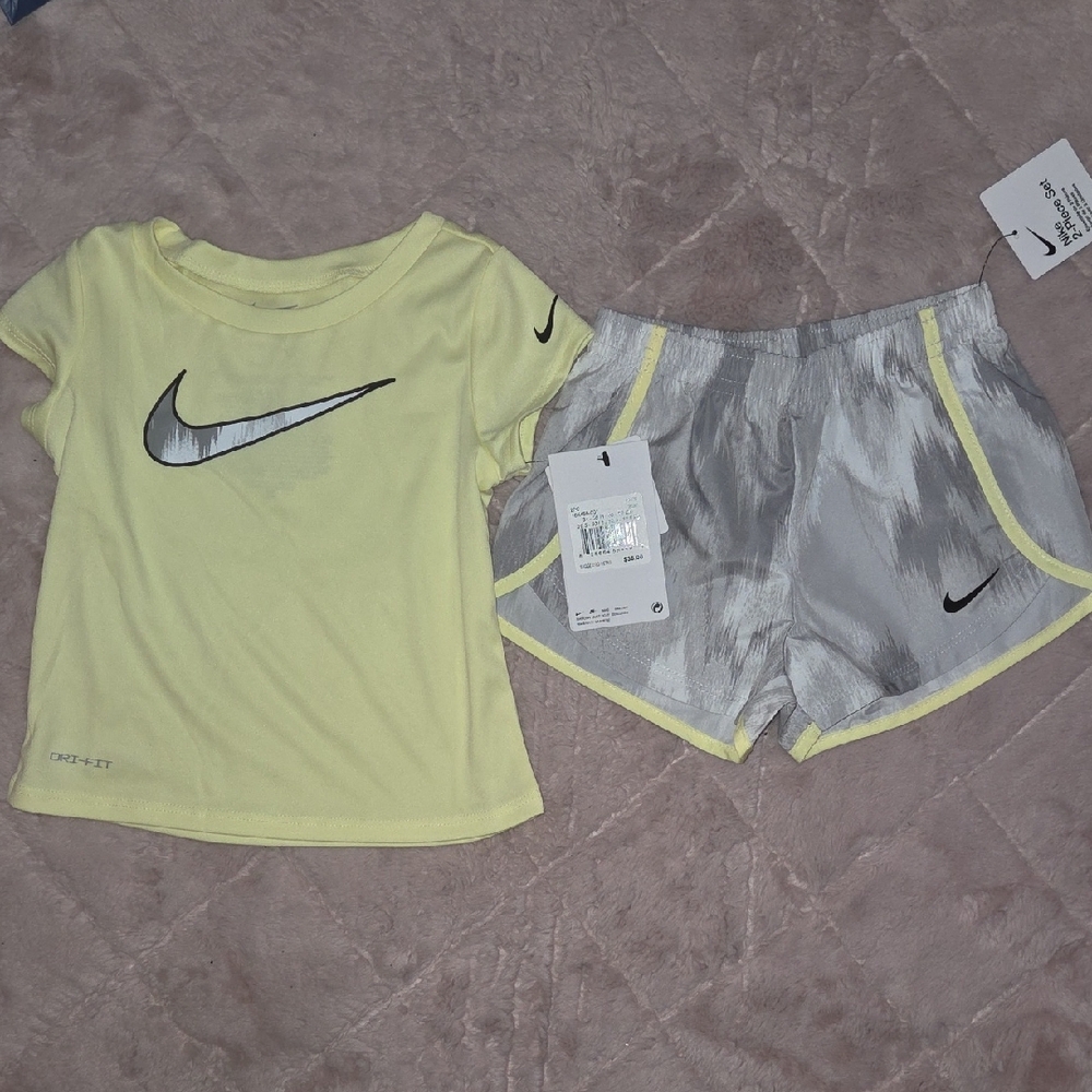 Nike Kids Yellow T-Shirt and Gray Shorts Set